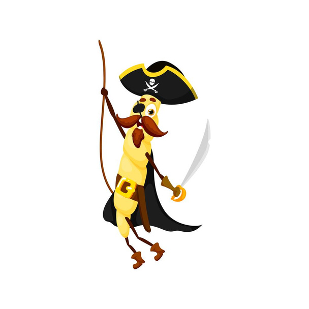 Cartoon grappige gemelli Italiaanse pasta piraat en corsair karakter balanceren op een touw, hangend een sabel. Geïsoleerde vector gedurfde kapitein noodle rover klaar voor swashbuckling avonturen op volle zee - Vector, afbeelding