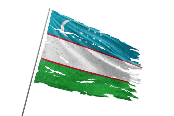 Usbekistan zerrissene Flagge auf transparentem Hintergrund. - Foto, Bild