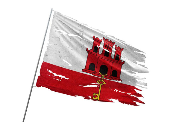 Gibraltar zerrissene Flagge auf transparentem Hintergrund. - Foto, Bild