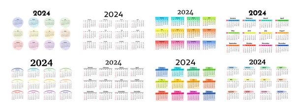 Conjunto de seis calendarios para 2024 aislados sobre fondo blanco. De domingo a lunes, plantilla de negocios. Ilustración vectorial - Vector, imagen