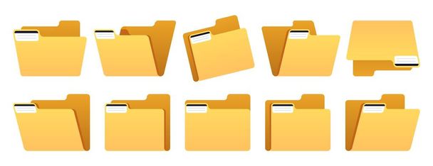 Zestaw folderów. Puste przechowywanie papieru, organizacja przechowywania dokumentów, symbol pustego katalogu papieru, ikona interfejsu użytkownika projektu, przechowywanie danych. Vector izolowany zestaw archiwalnych danych biznesowych ilustracji - Wektor, obraz