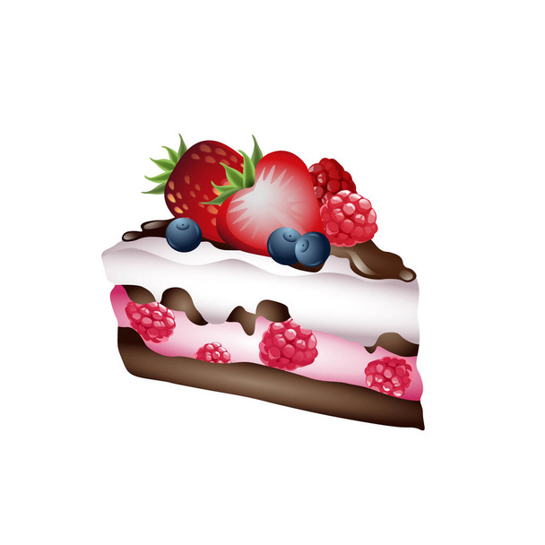 κομμάτι κέικ με σοκολάτα και φρούτα 3. Εικονογράφηση διανύσματος - Διάνυσμα, εικόνα