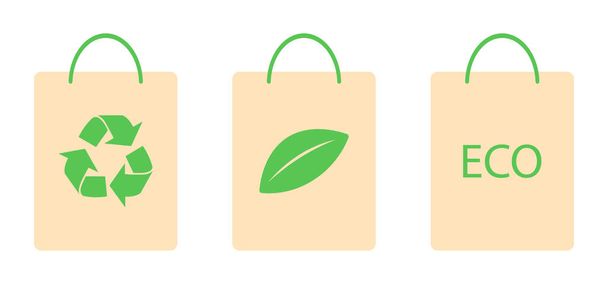 Recycling, ecology. Recyclable paper bags vector illustrations set. - Vector, Image