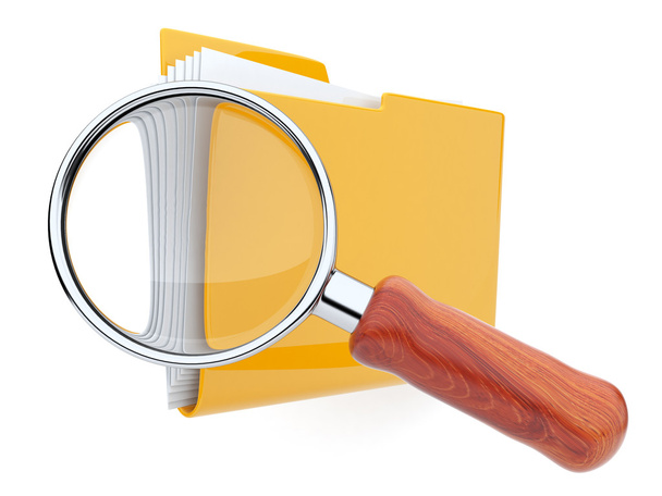 Folders and magnifying glass. File search. 3D isolated - Valokuva, kuva