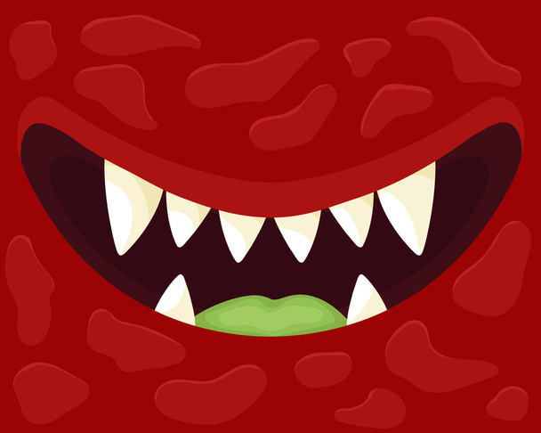 Karikatur lächelnder Monstermund mit Reißzähnen. Monsterzähne. Vektorillustration - Vektor, Bild