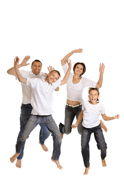 Family jumping on white background - Fotografie, Obrázek