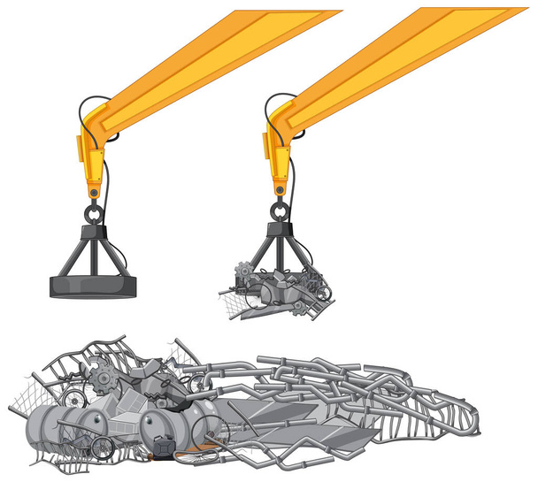 A cartoon-style crane waiting to recycle steel junk - Vector, Image