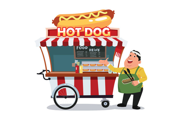 Uma ilustração vetorial de Hotdogs Food Stand Vendor - Vetor, Imagem