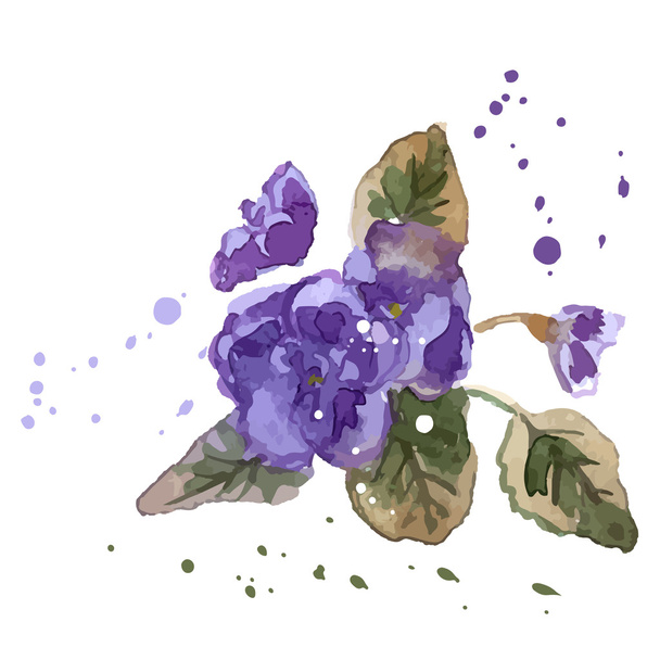 Watercolor Violet Flowers - Vektör, Görsel