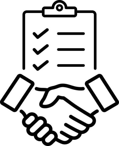 Icône linéaire de poignée de main et liste de contrôle comme concept de partenariat d'affaires - Vecteur, image