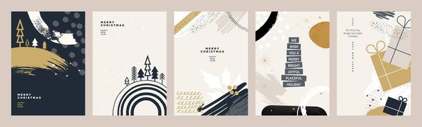 Merry Christmas and Happy New Year. Set of vector illustrations for background, greeting card, party invitation card, website banner, social media banner, marketing material. - Vector, Image