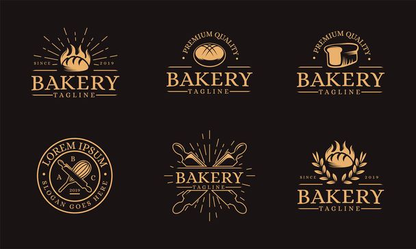 Набор логотипа пекарни с логотипом старинной ретро-этикетки - Вектор,изображение