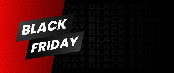 Black Friday Banner Design in schwarz und rot mit Lichtelementen - Vektor, Bild