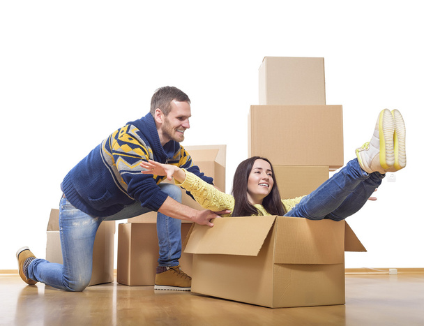 Couple riding in a cardboard box - Photo, Image