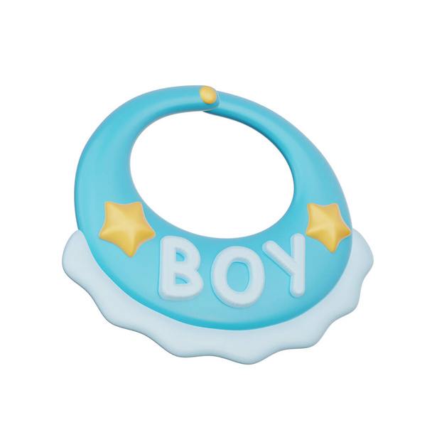 3D μπλε σαλιάρα μωρό, μωρό φύλο αποκαλύπτουν, Είναι ένα αγόρι, πάρτι γενεθλίων, 3D απόδοση. - Φωτογραφία, εικόνα