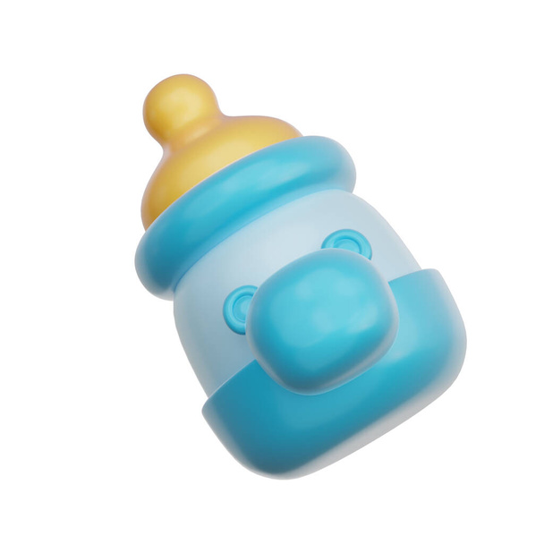 3D kék cumisüveg, baba nemi felfedi, Ez egy fiú, születésnapi party, 3D renderelés. - Fotó, kép