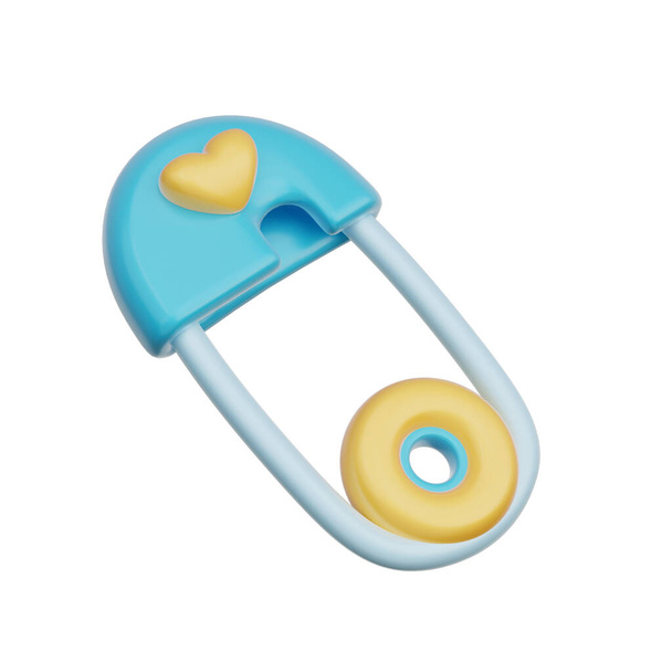Pin azul de la seguridad del bebé 3D, el género del bebé revela, es un niño, fiesta de cumpleaños, representación 3d - Foto, imagen