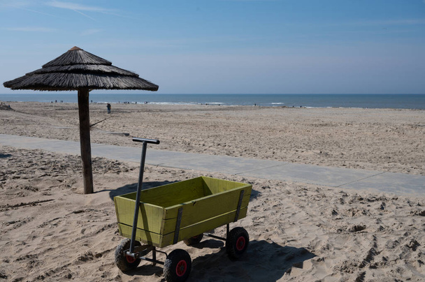 Dovolená na písečné pláži, relaxace u moře se slunečníkem v Katwijk-on-zee, Severní moře, Nizozemsko - Fotografie, Obrázek