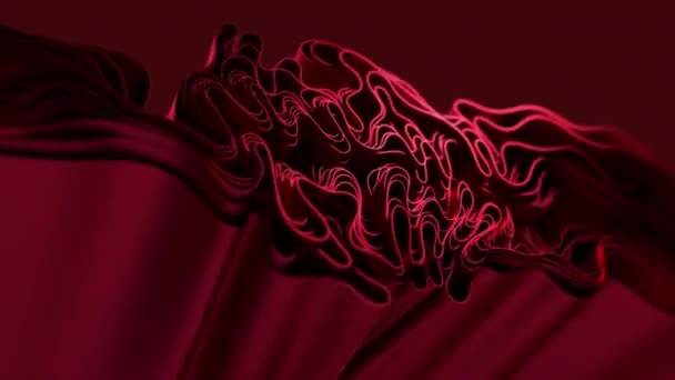 複雑な波動パターンを持つ抽象的なクリムゾン波は,動きと深さの感覚を作り出します. 濃い赤い背景が魅了を強化する. 3Dアニメーション - 映像、動画