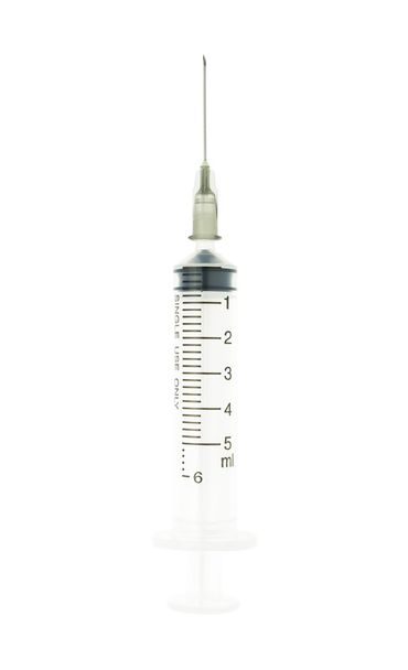 Black Syringe Isolated on White Background on Vertical View - Photo, Image