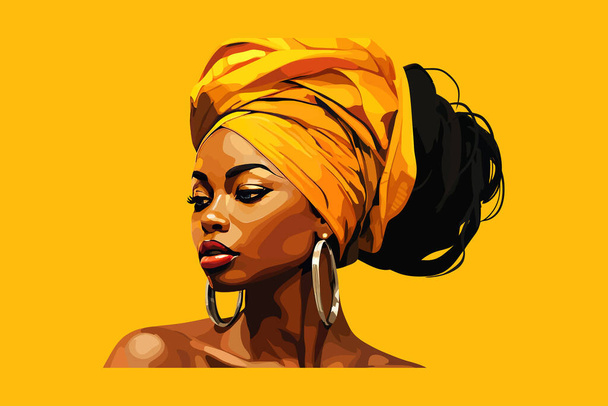 Mulher africana bonita no fundo amarelo. Étnica. Desenho de ilustração vetorial. - Vetor, Imagem