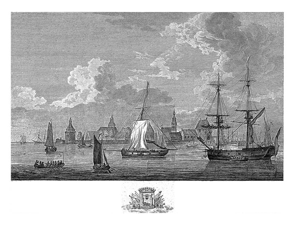 Veduta del porto di Veere, Mathias de Sallieth, dopo Dirk de Jong, 1779 - 1787 Veduta del porto di Veere con varie barche. - Foto, immagini