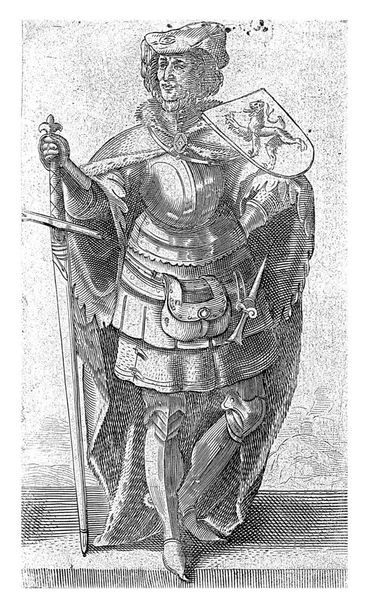 Portrait of William I, Count of Holland, Adriaen Matham, 1620 Portrait of William I, Count of Holland, standing in armor with the coat of arms of Holland on his shoulder and a sword in his hand. - Photo, Image