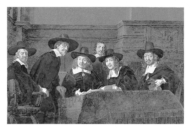 Mistrzowie stali, Henricus Wilhelmus Couwenberg, po Rembrandt van Rijn, 1846, vintage. - Zdjęcie, obraz