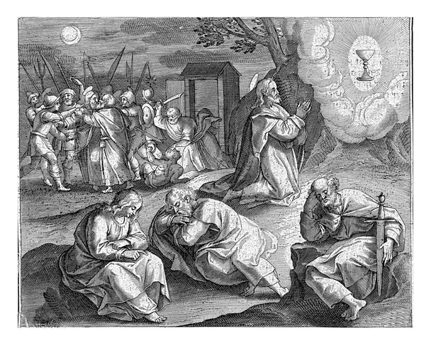 Cristo en el Huerto de Getsemaní, Jan Collaert (II), después de Maerten de Vos, 1597 Cristo Orando a Dios en el Huerto de Getsemaní. En una visión. - Foto, Imagen