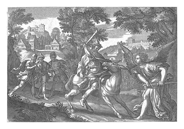 Balaão e o burro, anônimo, após Maerten de Vos, 1630 - 1702 Balaam pede a seu burro para continuar montando e bate nela com um clube, - Foto, Imagem