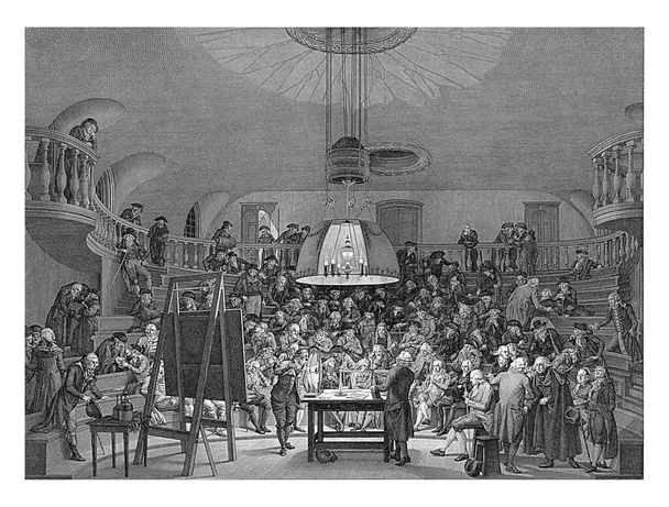 Salle de Physique à Felix Meritis, 1789, Reinier Vinkeles (I), d'après Jacques Kuyper, d'après Pieter Barbiers (I), 1801 Démonstration de la machine électrifiante dans la Salle de Physique. - Photo, image