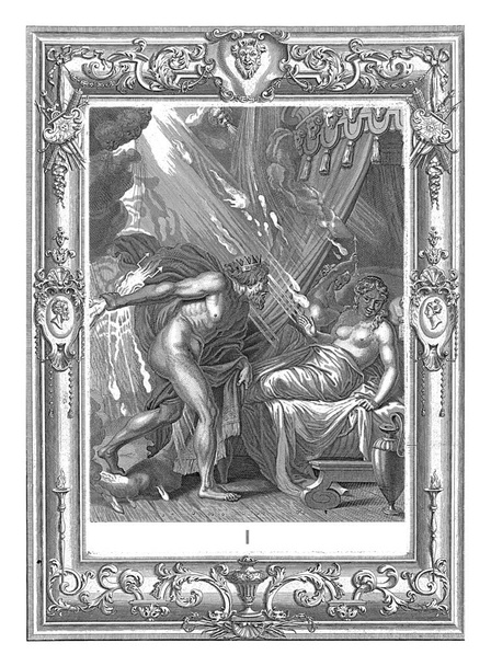 Jupiter zabije Semele, Bernard Picart (workshop), 1733 Semele prosí Jupiter, aby ji miloval. Zdráhavě se vzdává, protože ji svým bleskem zabije.. - Fotografie, Obrázek