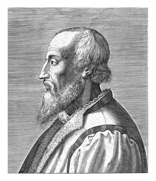 Ludovico Aristo portréja, Philips Galle, 1587 - 1612 Ludovico Aristo, Ferrara udvari költő portréja. Balra profilból. A nyomtatásban latin felirat van.. - Fotó, kép