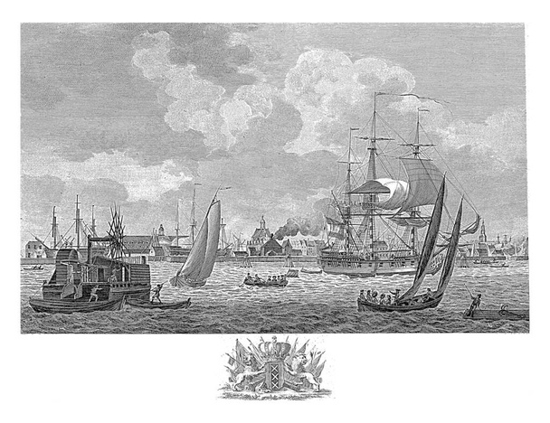 Вид на східну частину Амстердама, Матіас де Саллієт, після Дірк де Йонг, 1780 - 1787 Вид на східну частину Амстердама, вид з IJ. - Фото, зображення