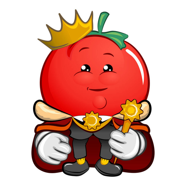 isolato ilustrazione personaggio della mascotte vettore cartone animato di pomodori re carino - Vettoriali, immagini