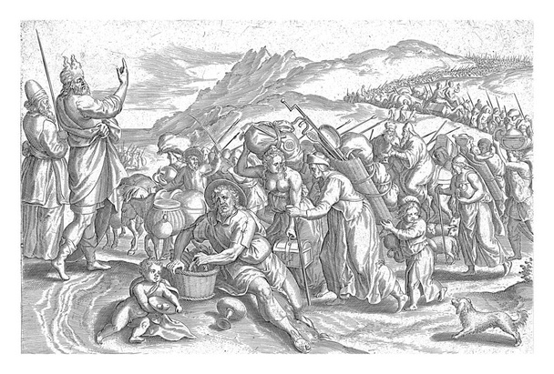 Éxodo de Egipto, Johann Sadeler (I), después de Marten van Cleve (I), 1639 En primer plano Moisés y Aarón acompañando a su pueblo a la tierra prometida. - Foto, Imagen