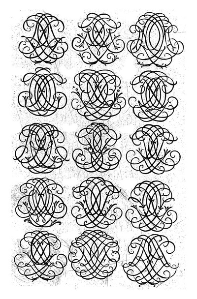 Fifteen Letter Monograms (FGL-FRL), Daniel de Lafeuille, c. 1690 - c. 1691 From a series of 29 partially numbered leaves with number monograms. - Фото, изображение