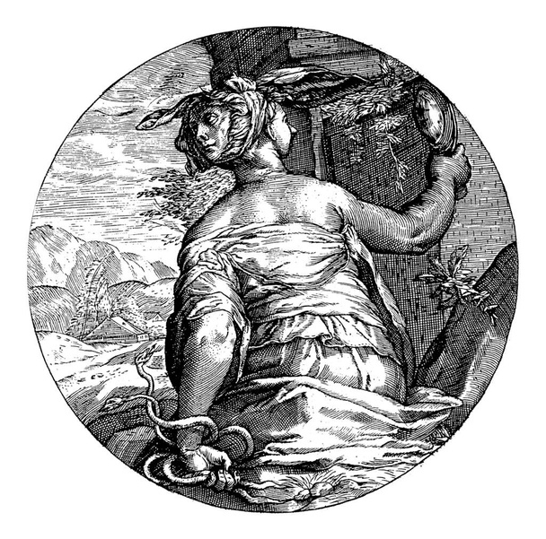 Prudence, Crispijn van de Passe (I), 1600 Samica uosobienia Prudence (Prudentia), jedna z czterech cnót kardynalskich, z głową Janusa. - Zdjęcie, obraz