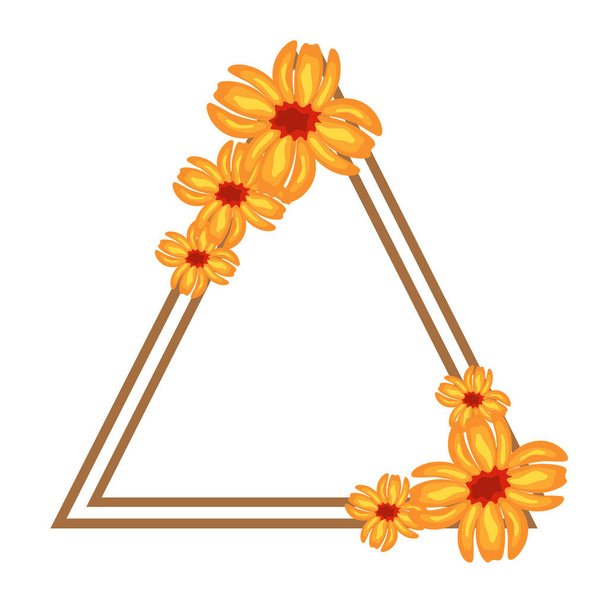 Τρίγωνο φλοράλ στεφάνι, κίτρινο πλαίσιο λουλούδι, πορτοκαλί βοτανικό περίγραμμα διάνυσμα εικονογράφηση - Διάνυσμα, εικόνα