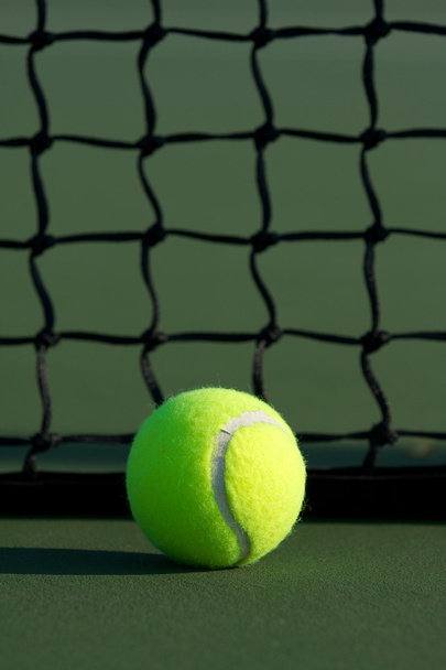 Теннисный мяч против сети
 - Фото, изображение