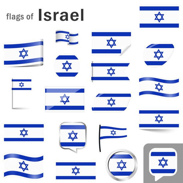 sbírka vlajek a tlačítek s národními barvami Izraele - Vektor, obrázek