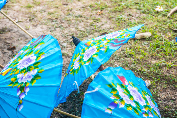 Thai native umbrella on ground, Thailand. - Photo, image