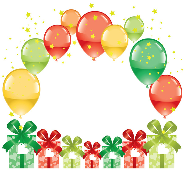 feestelijke ballonnen en geschenkdozen - Vector, afbeelding