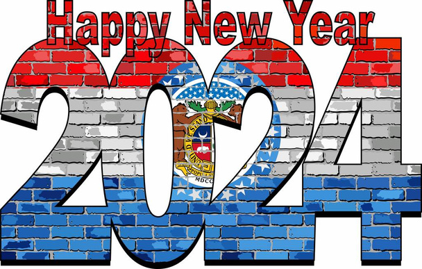 Bonne année 2024 avec le drapeau du Missouri à l'intérieur - Illustration, 2024 NUMÉROS HEUREUX Nouvel An - Vecteur, image