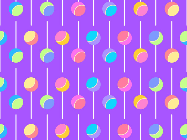 Lollipop nahtlose Muster. Farbenfroher Lutscher im flachen Stil. Farbige Bonbons. Festliches Design für Banner, Geschenkpapier, Tapeten und Werbeartikel. Vektorillustration - Vektor, Bild