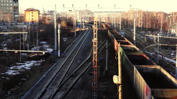 Cargo train moves on railway - Footage, Video
