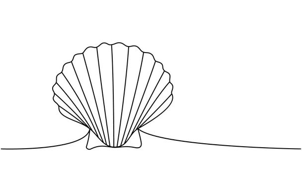 Scallop shellfish one line continuous drawing. Tropical underwater shell continuous one line illustration. Vector minimalist linear illustration. Isolated on white background - Vector, Image