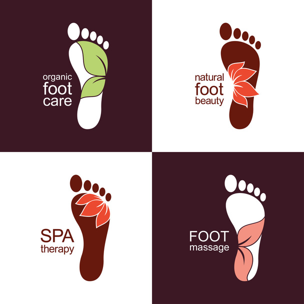 Footprint icons with flowers and leaves - Vettoriali, immagini