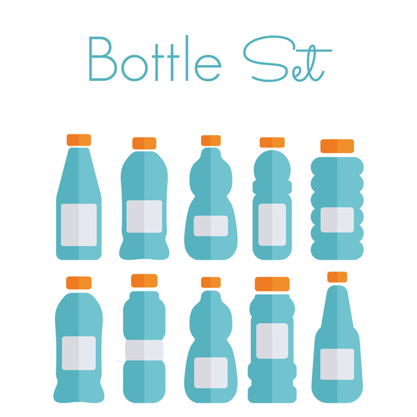Juego de botellas de plástico - iconos planos
 - Vector, Imagen