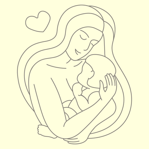 girl with baby in her arms line vector. Vector illustration - Vector, Image